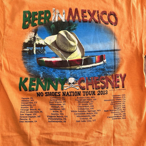 KENNY CHESNEY Beer In America No Shoes Nation 2013 Size Medium Orange T-Shirt - Picture 7 of 8